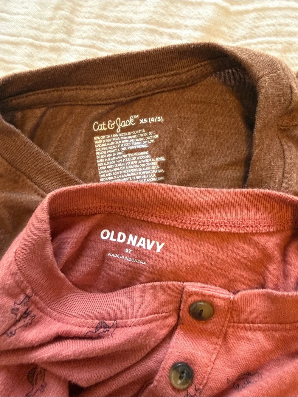 Kids Long Sleeve Brown Bear Graphic Tee & Short Sleeve Dusty Red Henley Set